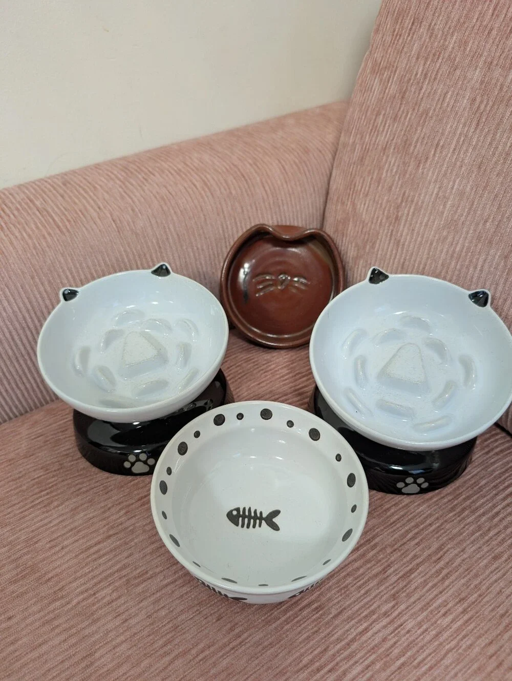 Cat Ceramic Slow Feeders And Water Bowls Set